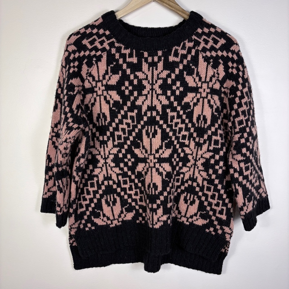 H&M Black Wool Alpaca Blend Snowflake Sweater Cozy Preppy Ski